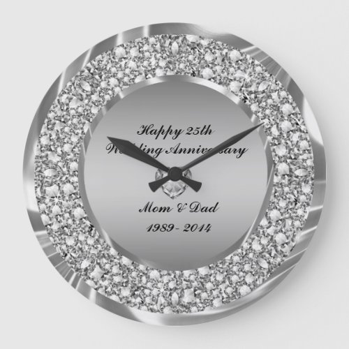 Diamonds  Silver 25th Wedding Anniversary Large Clock