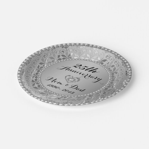 Diamonds  Silver 25th Wedding Anniversary Paper Plates