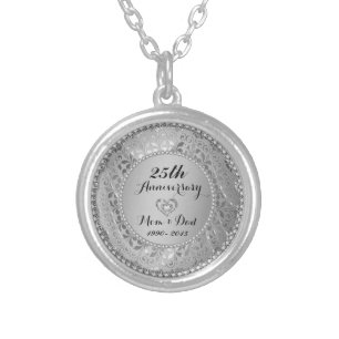 Diamonds & Silver 25th Wedding Anniversary Plated Necklace