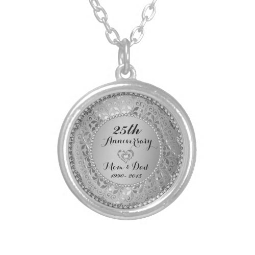 Diamonds  Silver 25th Wedding Anniversary Silver Plated Necklace