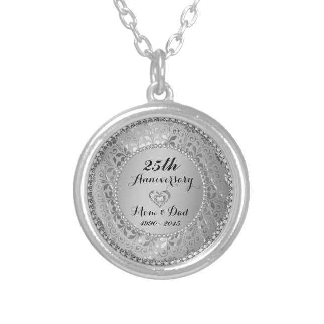 Diamonds & Silver 25th Wedding Anniversary Silver Plated Necklace (Front)