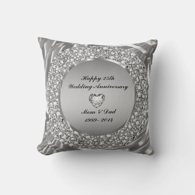 Diamonds & Silver 25th Wedding Anniversary Throw Pillow (Front)