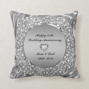 Diamonds & Silver 25th Wedding Anniversary Throw Pillow
