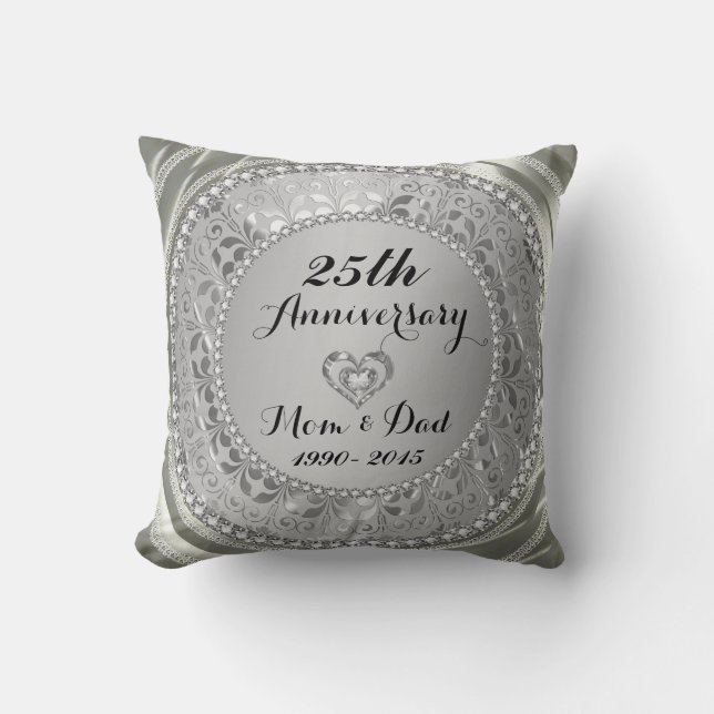 Diamonds & Silver 25th Wedding Anniversary Throw Pillow (Front)