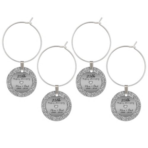 Diamonds  Silver 25th Wedding Anniversary Wine Glass Charm