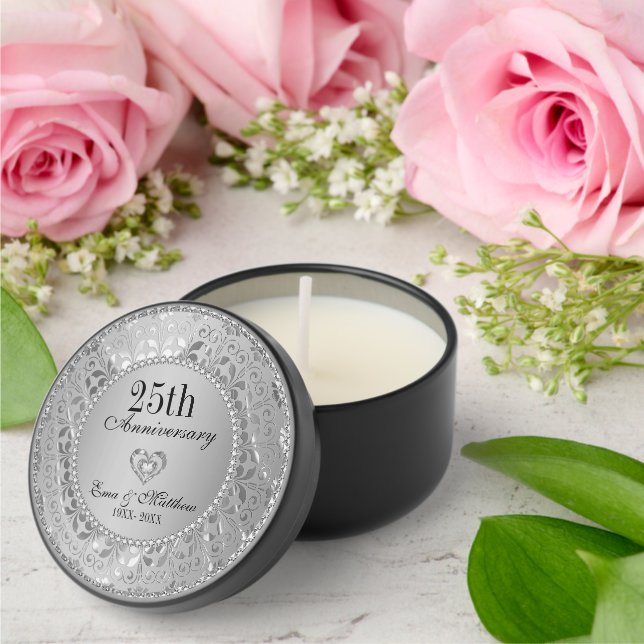 Diamonds & Silver 25th Wedding Mini Candle Favors (Insitu (Wedding))