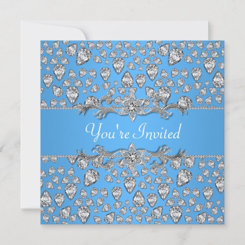 Diamonds Silver Blue All Occasion Party Invitation