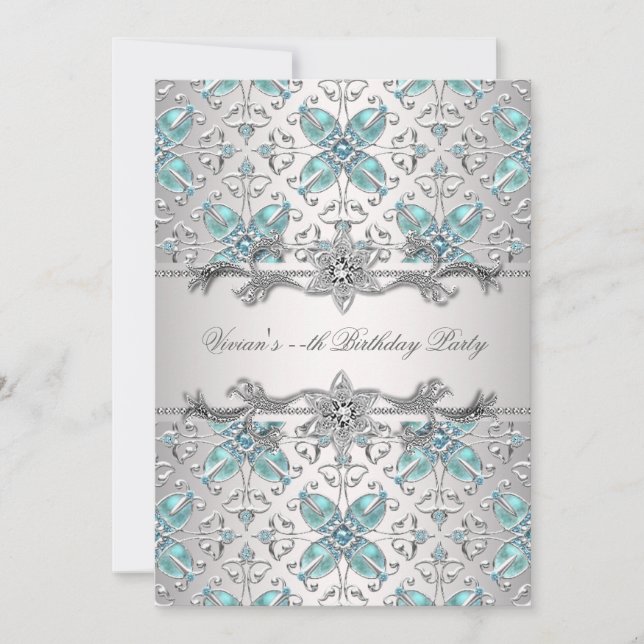 Diamonds Silver Blue All Occasion Party Invitation (Front)