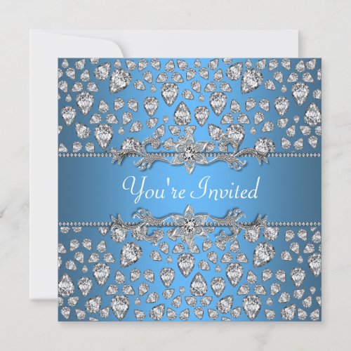 Diamonds Silver Blue All Occasion Party Invitation