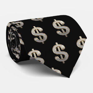 Diamonds & Silver Dollar Sign Bling Neck Tie