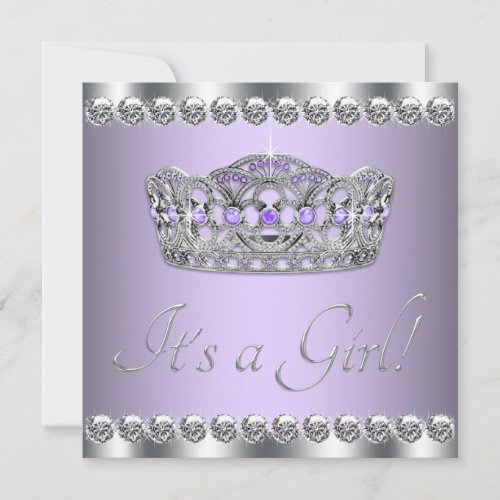 Diamonds Silver Lavender Purple Baby Shower Announcement