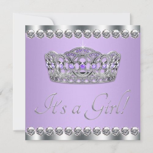 Diamonds Silver Lavender Purple Baby Shower Personalized Announcement