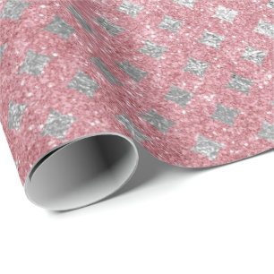 Diamonds Silver Pink Rose Gold Glitter Wrapping Paper