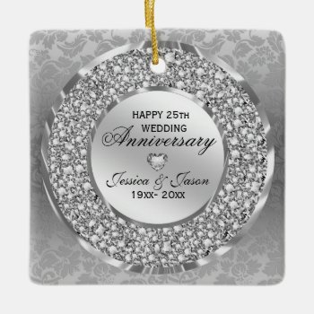 Diamonds & Silver Ring 25th Wedding Anniversary Ceramic Ornament by gogaonzazzle at Zazzle