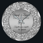 Diamonds & Silver Wedding Gift Large Clock<br><div class="desc">Encrusted diamonds and silver( diamonds are not real) 10th wedding anniversary customizable clock.</div>