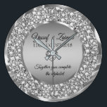 Diamonds & Silver Wedding Gift Large Clock<br><div class="desc">Encrusted diamonds and silver( diamonds are not real) 10th wedding anniversary customizable clock.</div>