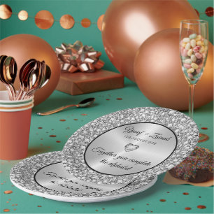 Diamonds & Silver Wedding Gift Large Clock Paper Plates