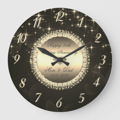 Diamonds Stars Black 50th Wedding Anniversary Large Clock