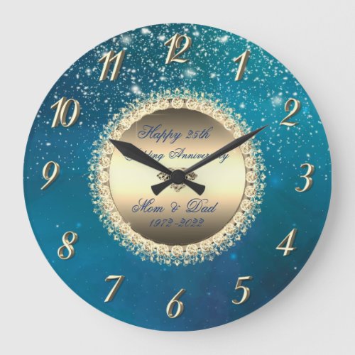 Diamonds Stars Blue 50 Wedding Anniversary Large Clock