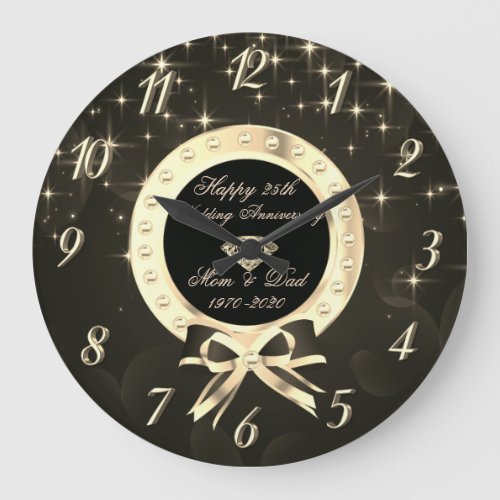 Diamonds Stars Bow 50th Wedding Anniversary Large Clock