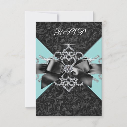 Diamonds Teal Blue Black Sweet 16 Birthday Party Announcements