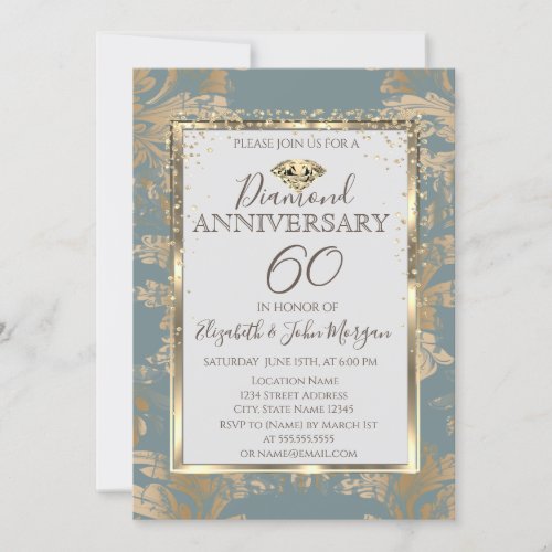  Diamonds Vintage Damask Wedding Anniversary  Invitation