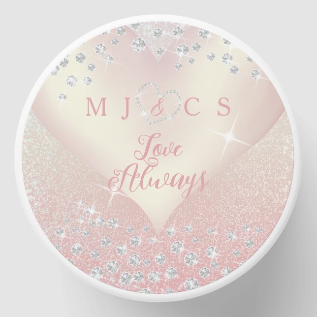 Diamonds Wedding Heart  Beige Mini Candle Favors (Front)