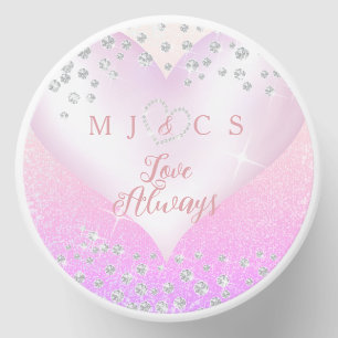 Diamonds Wedding Heart Pink Paperweight Mini Candle Favors