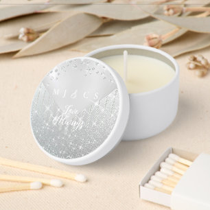 Diamonds Wedding Heart Silver White  Mini Candle Favors