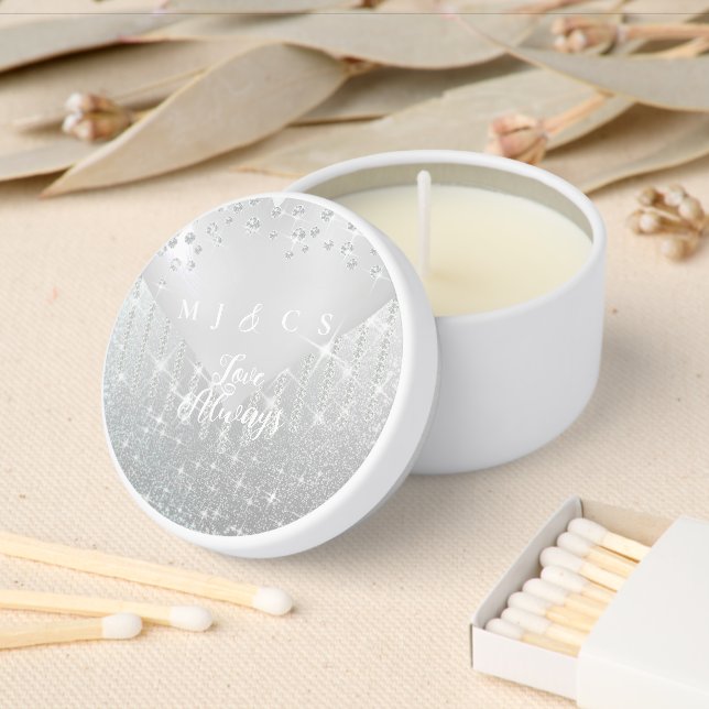 Diamonds Wedding Heart Silver White  Mini Candle Favors (Insitu)