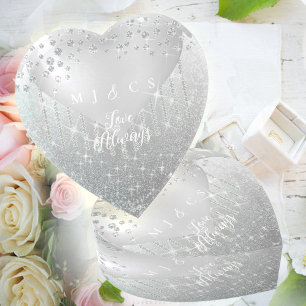 Diamonds Wedding Heart Silver White Paperweight