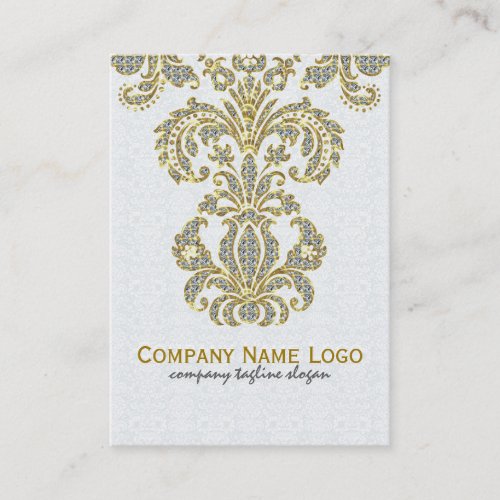 Diamonds White  Gold Pattern Floral Damasks Business Card