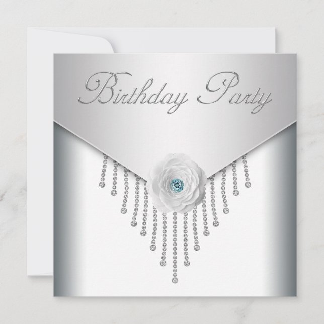 Diamonds White Rose Womans Birthday Party Invitati Invitation (Front)