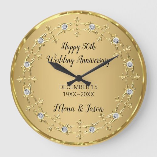Diamonds With Gold Ornament Large Clock