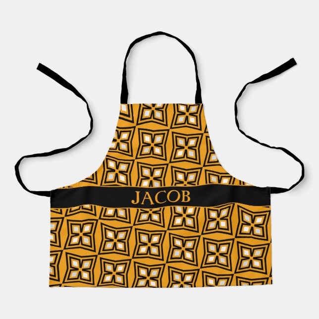 Diamonds Yellow Black Minimal Pattern Apron (Front)
