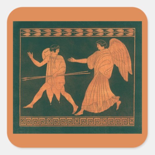 Diana and an Angel Vintage Roman Mythology Square Sticker
