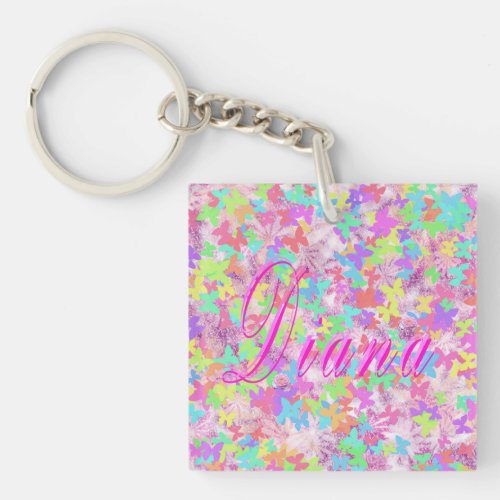 Diana Name Logo On Pastel Butterflies Keychain