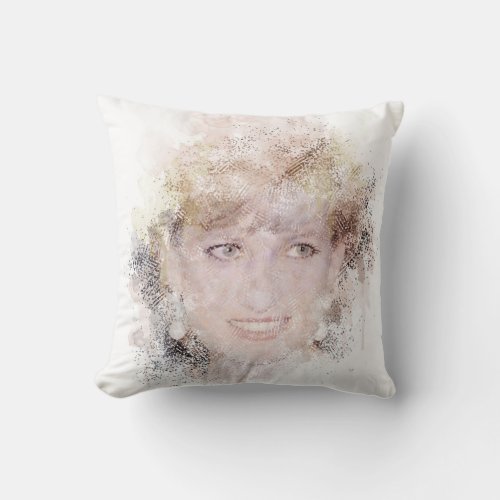 Diana The Peoples Princess Watercolor Portrait Throw Pillow