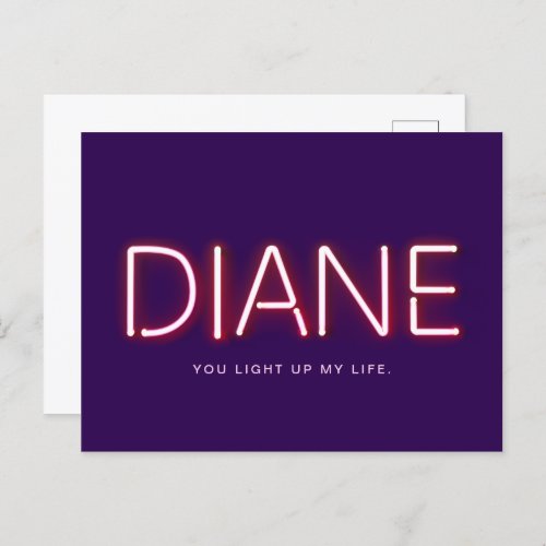 Diane you light up my life neon lights postcard