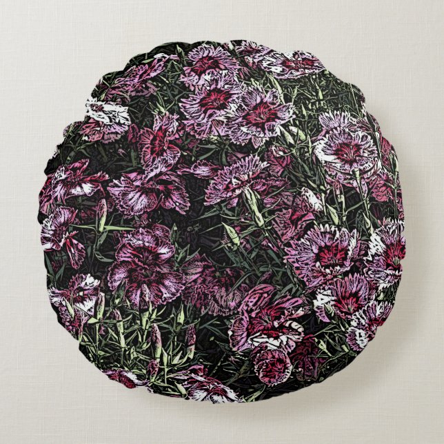DIANTHUS FLOWERS ROUND PILLOW (Front)