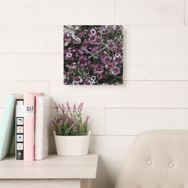 DIANTHUS FLOWERS SQUARE WALL CLOCK (Reading Room)