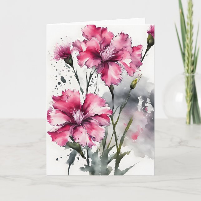 Dianthus - Watercolor flowers Card (Front)