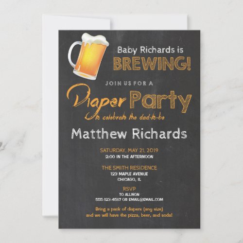 Diaper and Beer party baby shower invitation boy