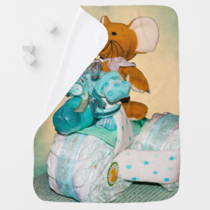 Diaper cake A diaper cake Tricycle with blue ribbo Baby Blanket