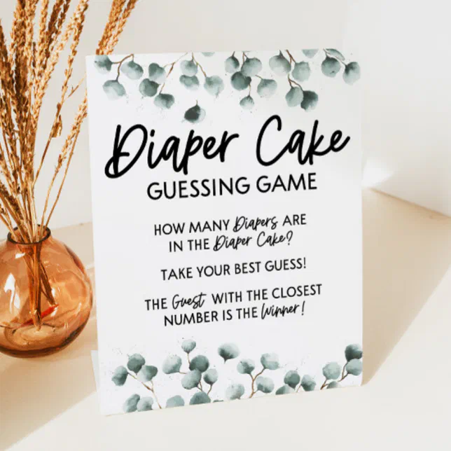 Diaper Cake Guessing Baby Shower Game Pedestal Sign Zazzle