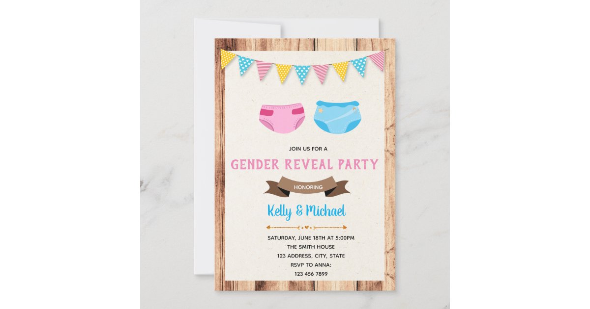 Diaper gender reveal party invitation Zazzle