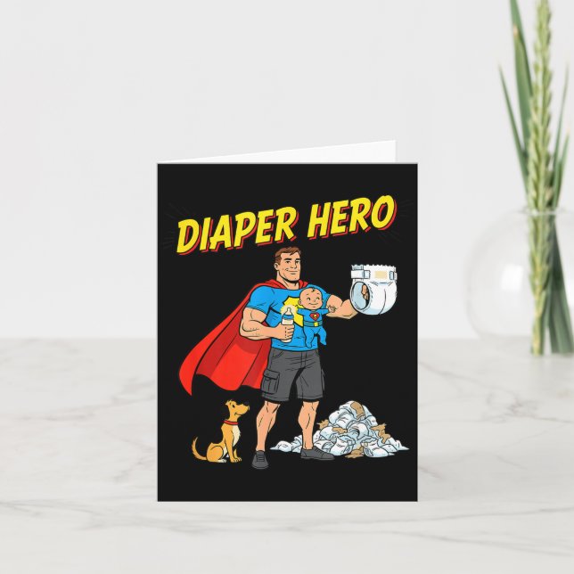Diaper Hero Funny Cartoon Dad Design For New Fathe Card (Front)
