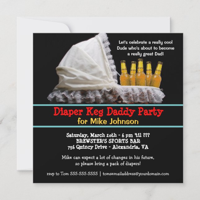 Diaper Keg Party Invitations - New Dad Baby Party (Front)