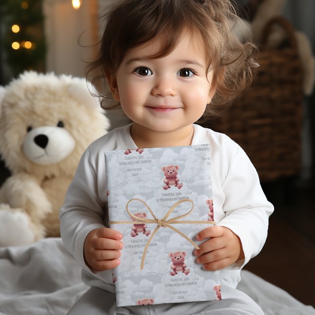 Diaper King teddy bear custom happy birthday name Wrapping Paper Sheets (Creator Uploaded)