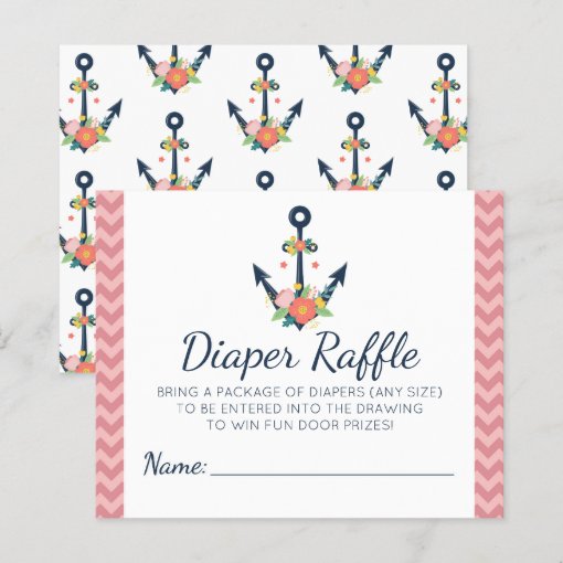 Diaper Raffle Anchor Floral Girl Baby Shower Game | Zazzle
